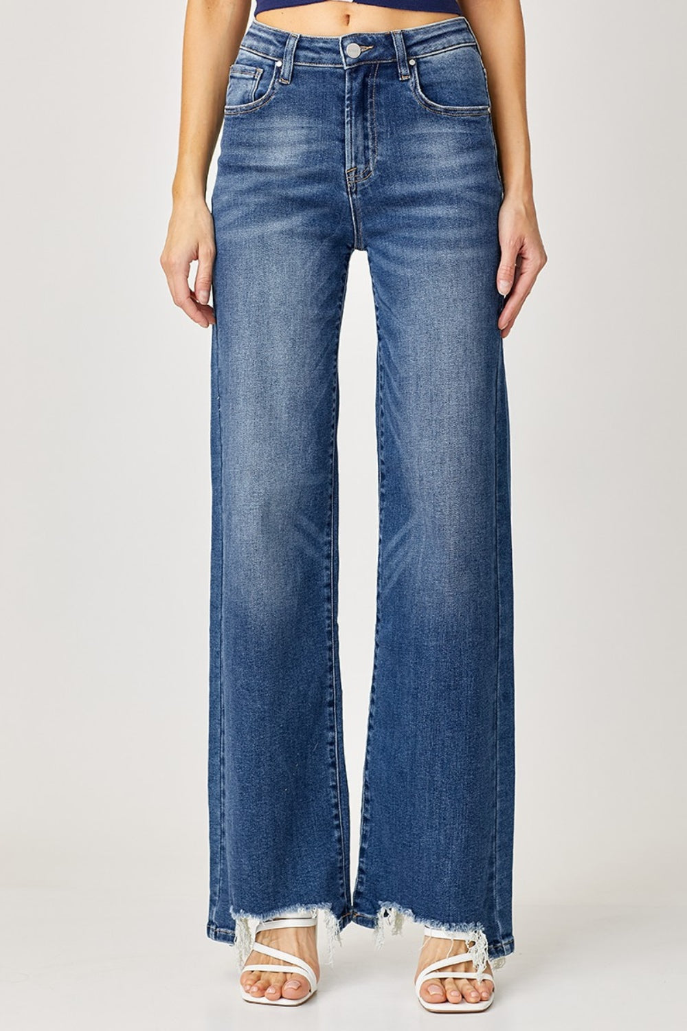 RISEN Full Size Frayed Hem Wide Leg Jeans