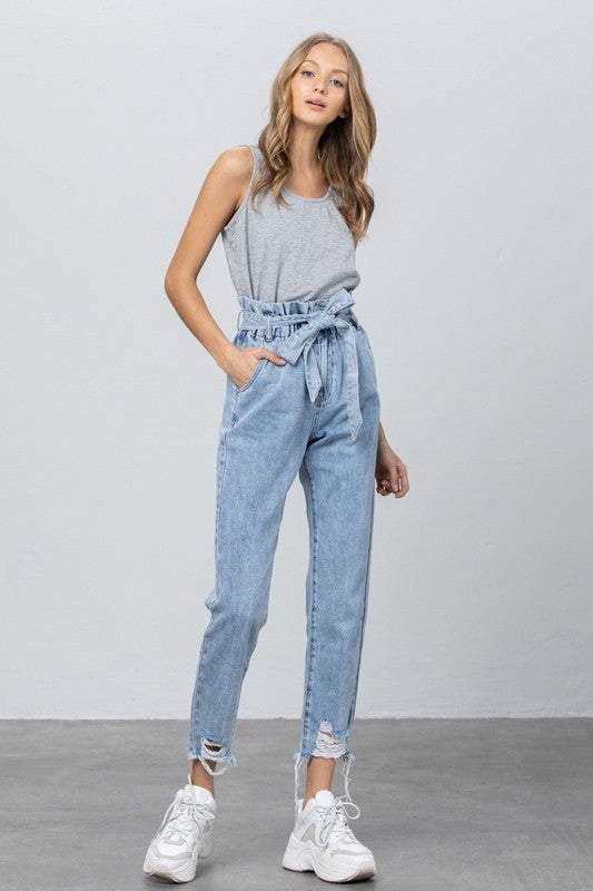 High Waisted Paper Bag Slouch Jeans