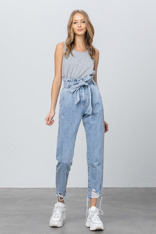 High Waisted Paper Bag Slouch Jeans