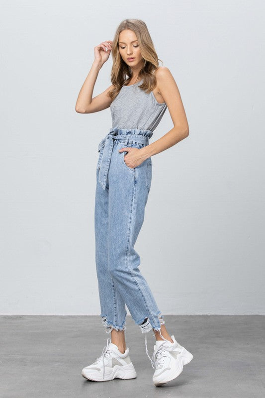 High Waisted Paper Bag Slouch Jeans