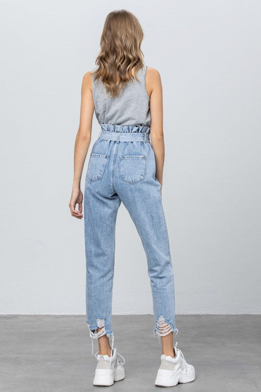 High Waisted Paper Bag Slouch Jeans