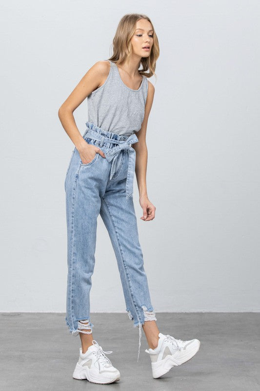 High Waisted Paper Bag Slouch Jeans