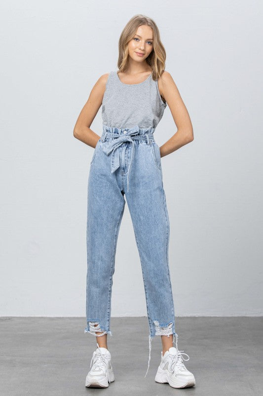 High Waisted Paper Bag Slouch Jeans