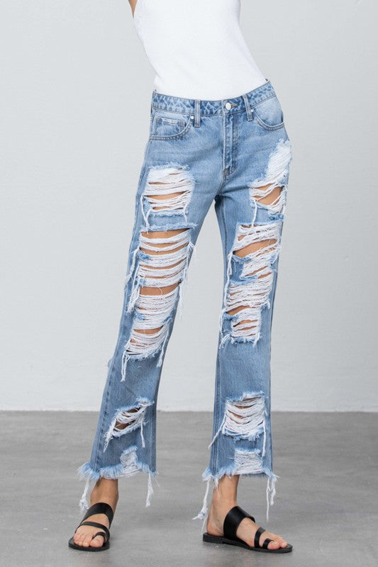 Heavy Destroyed Straight Jeans