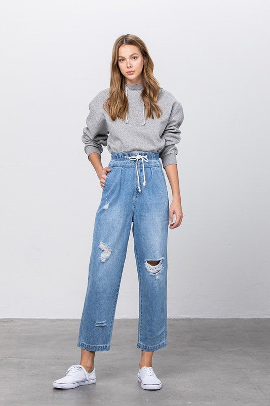 Super High Waist Ripped Slouch Jeans