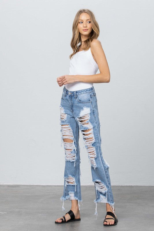 Heavy Destroyed Straight Jeans