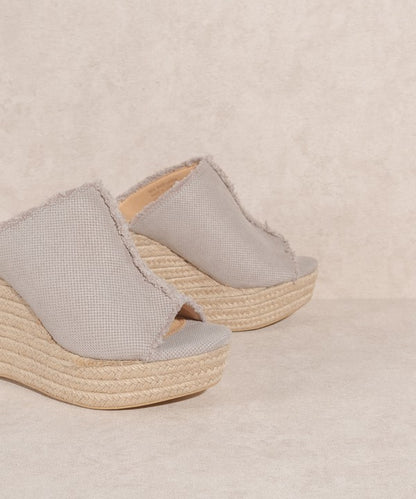 BLISS Distressed Linen Platform Wedge