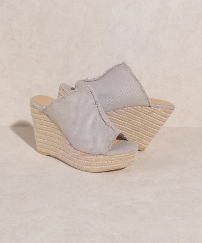 BLISS Distressed Linen Platform Wedge