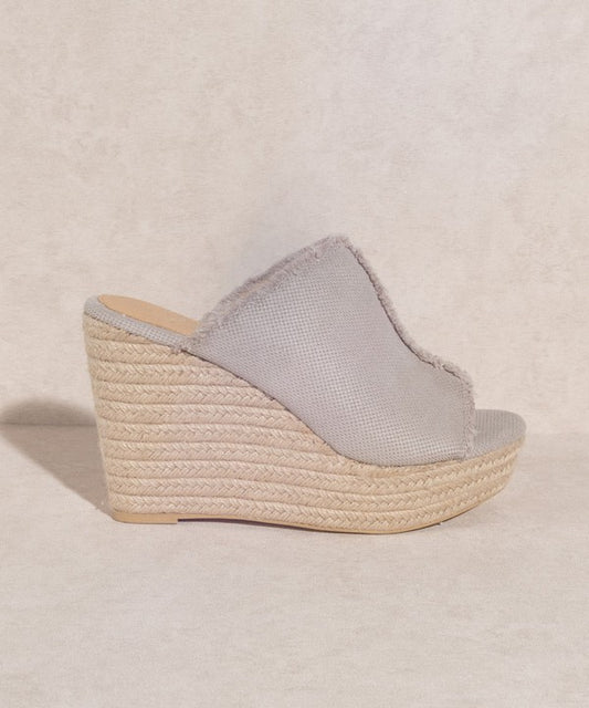 BLISS Distressed Linen Platform Wedge