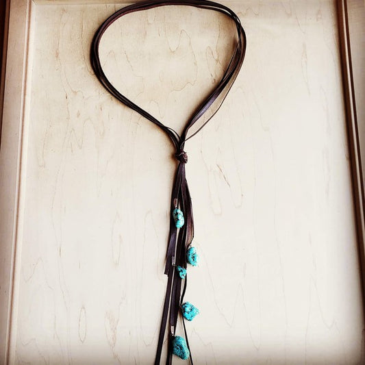 Leather Lasso Necklace with Turquoise Accents