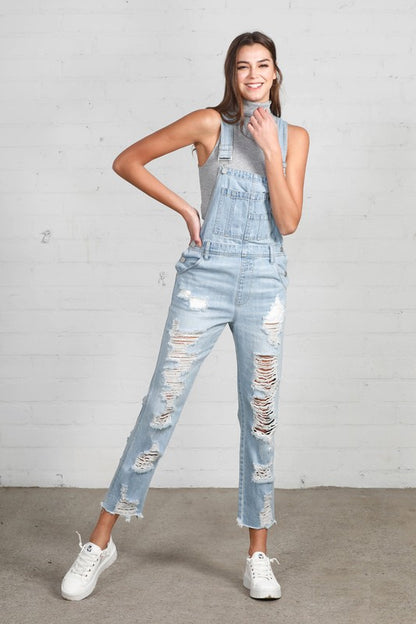 Heavy Distressed Straight Fit Overalls