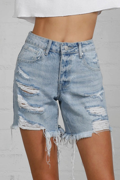 High-Rise Midi Destroyed Shorts