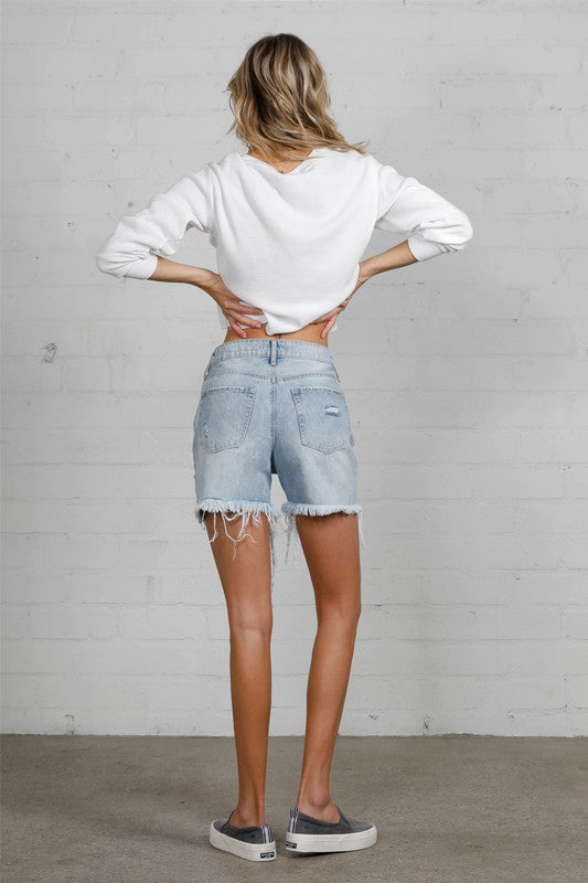 High-Rise Midi Destroyed Shorts