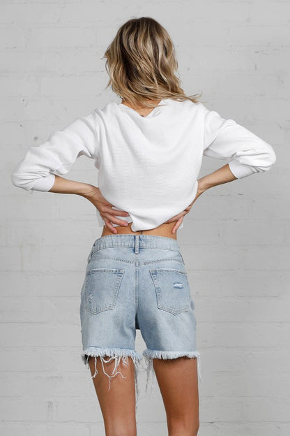 High-Rise Midi Destroyed Shorts