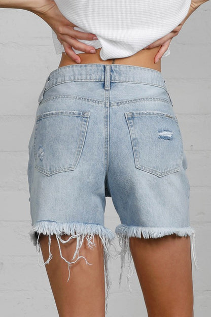 High-Rise Midi Destroyed Shorts