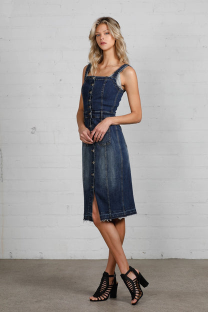 Denim Suspender Midi Dress