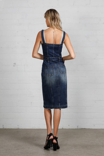 Denim Suspender Midi Dress