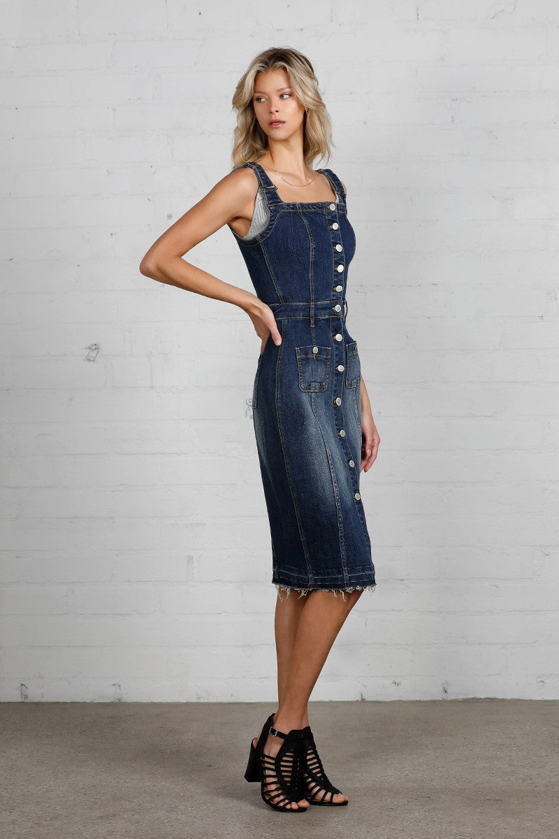 Denim Suspender Midi Dress