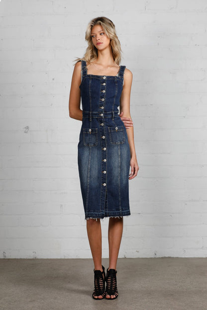 Denim Suspender Midi Dress