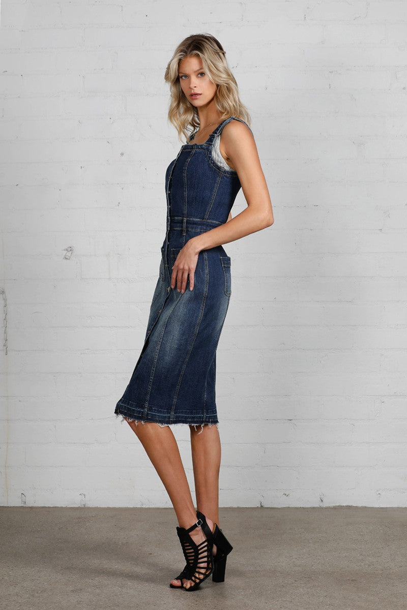 Denim Suspender Midi Dress