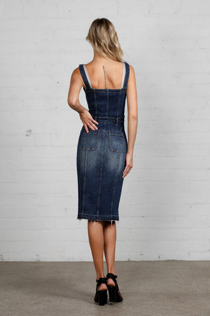 Denim Suspender Midi Dress