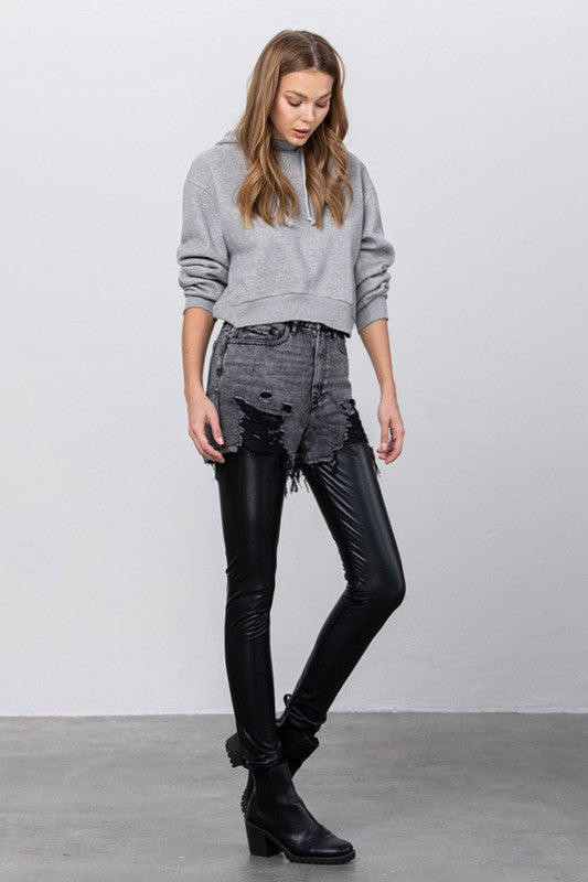 High Rise Leather Denim Combo Pants