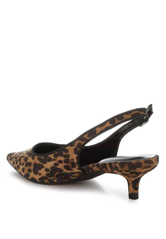 JAHZARA Animal Print Slingback Kitten Heel Sandals