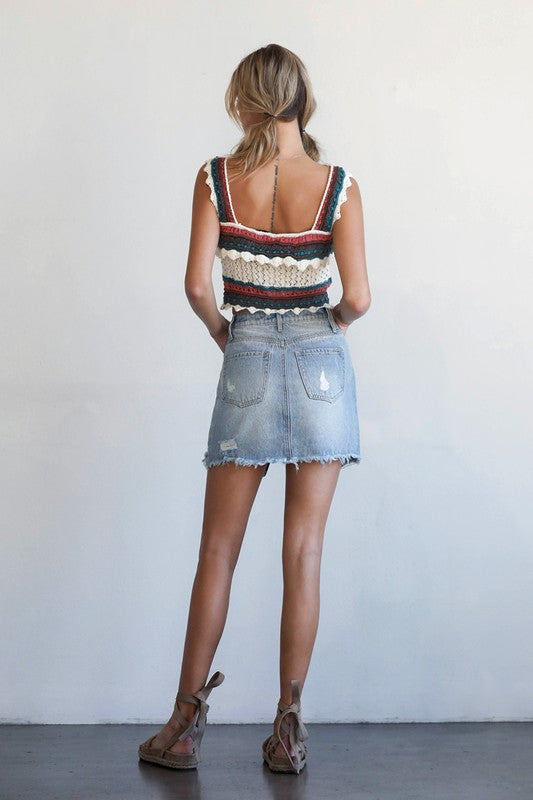 Mid Rise Denim Mini Skirt