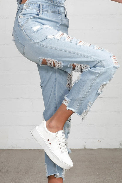 Heavy Distressed Straight Fit Overalls