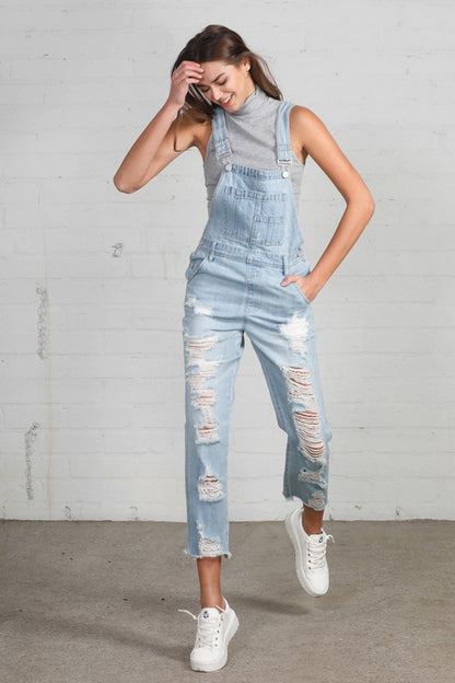 Heavy Distressed Straight Fit Overalls