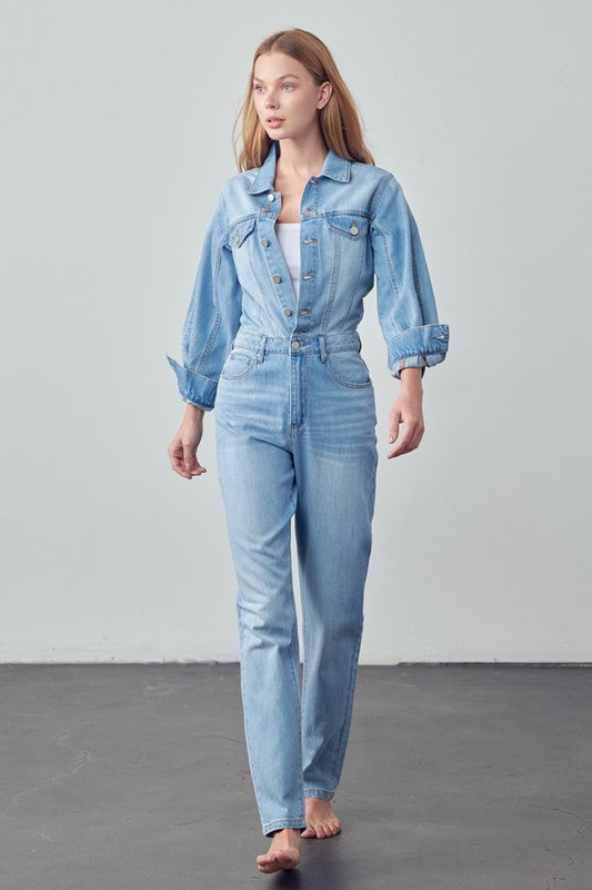 Balloon Sleeve Denim Jumpsuit