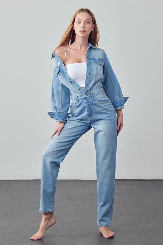 Balloon Sleeve Denim Jumpsuit