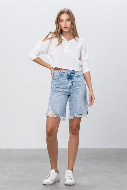 Distressed Denim Bermuda Shorts