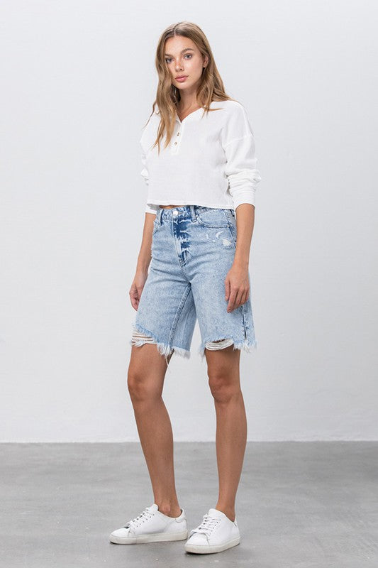 Distressed Denim Bermuda Shorts