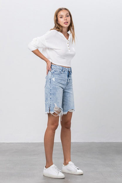 Distressed Denim Bermuda Shorts