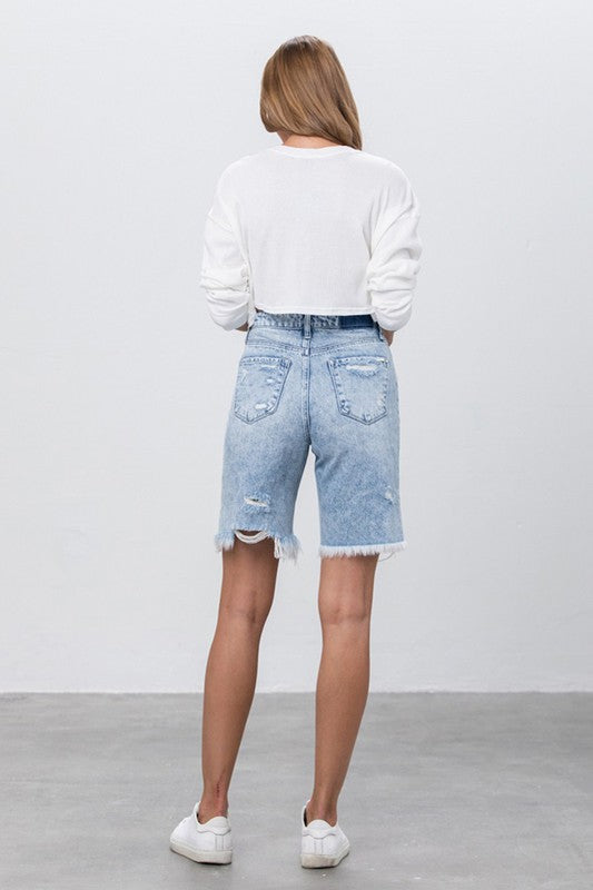 Distressed Denim Bermuda Shorts