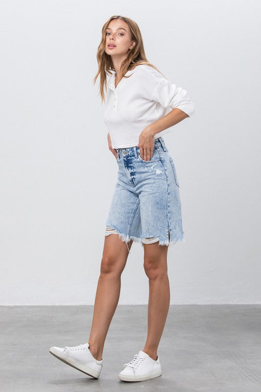 Distressed Denim Bermuda Shorts