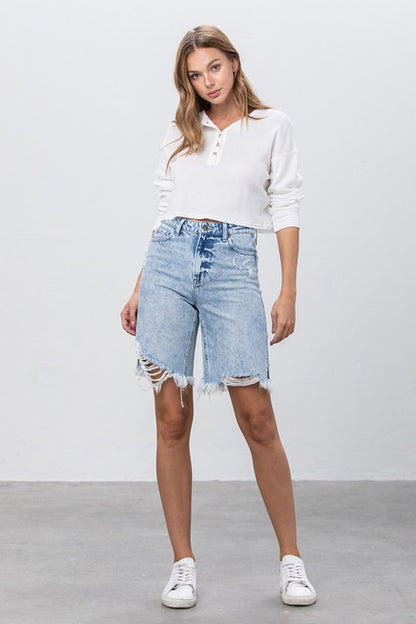 Distressed Denim Bermuda Shorts