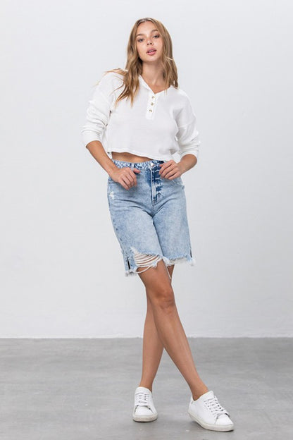 Distressed Denim Bermuda Shorts