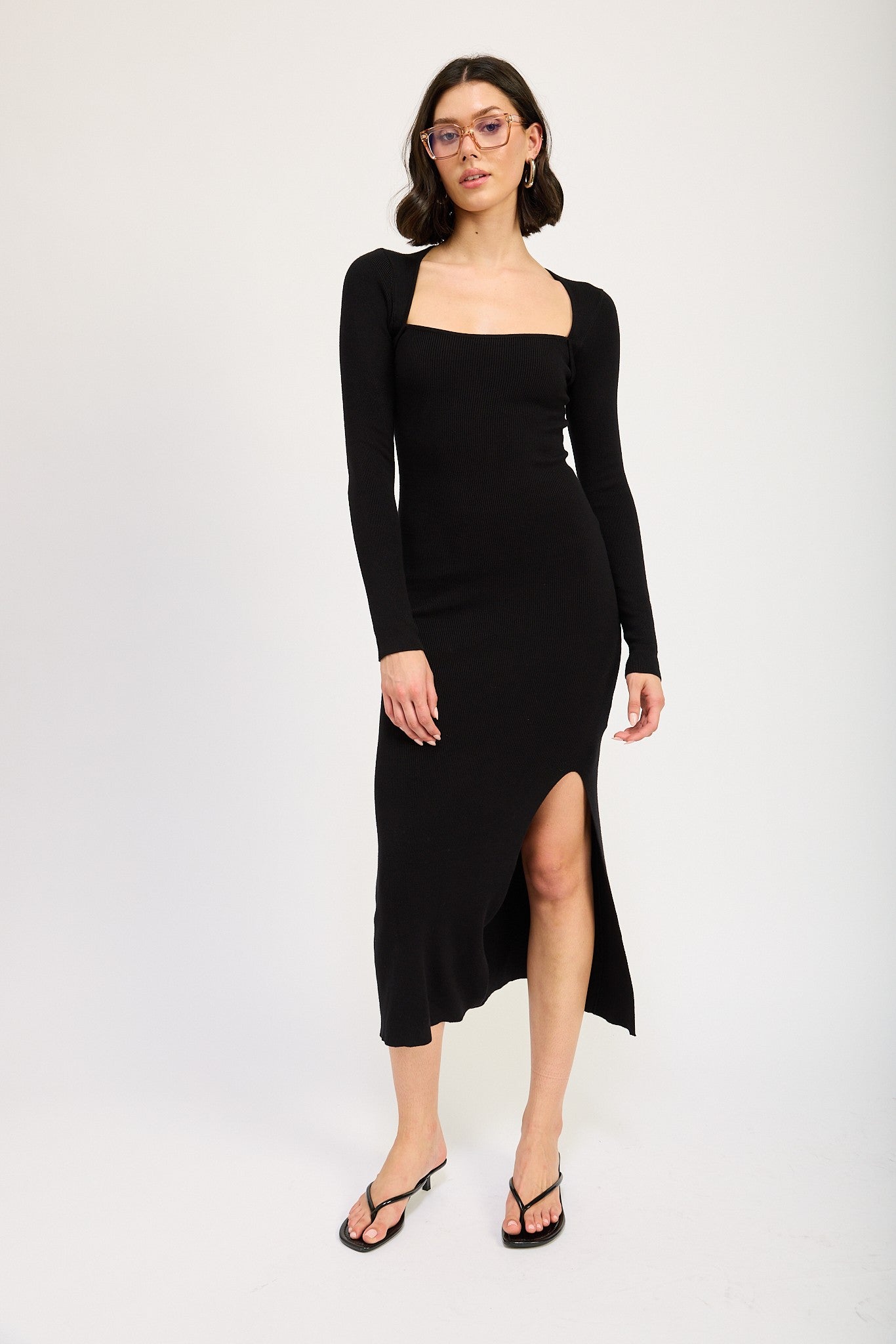 Square Neck Midi Dress with Slit