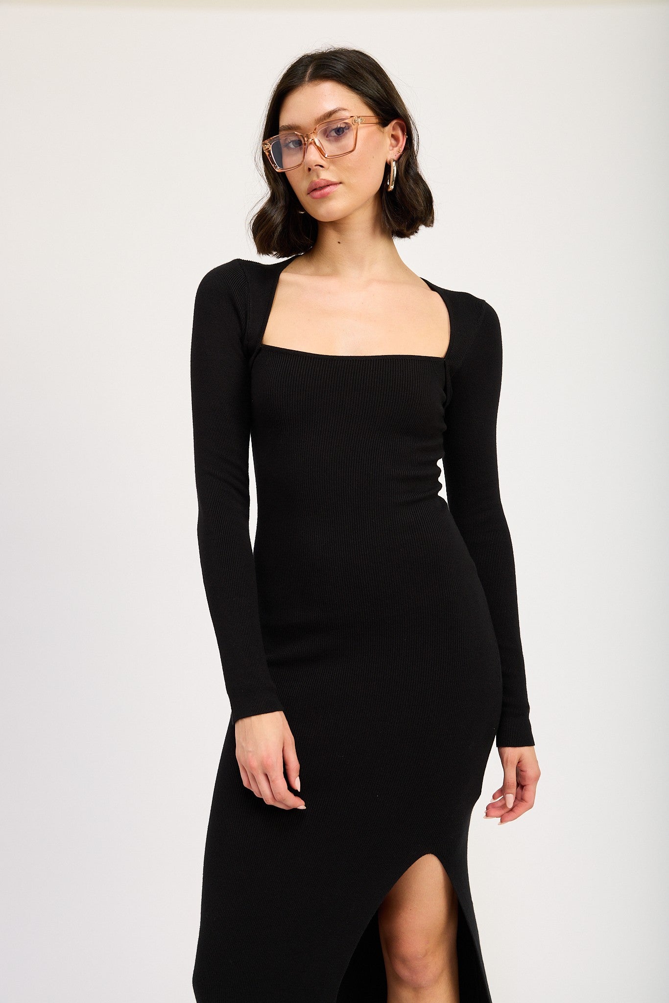 Square Neck Midi Dress with Slit