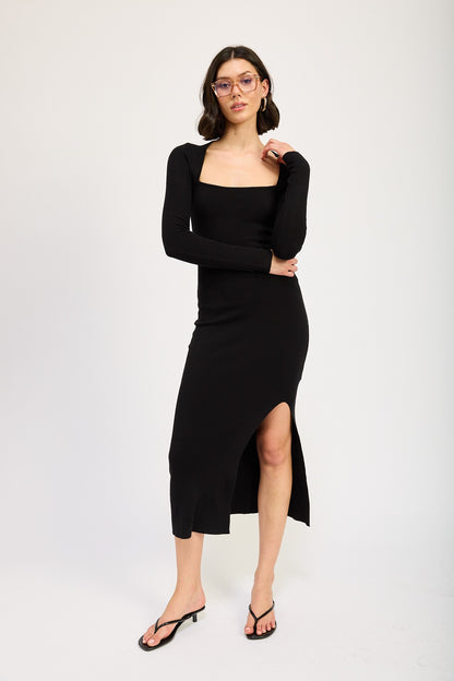 Square Neck Midi Dress with Slit