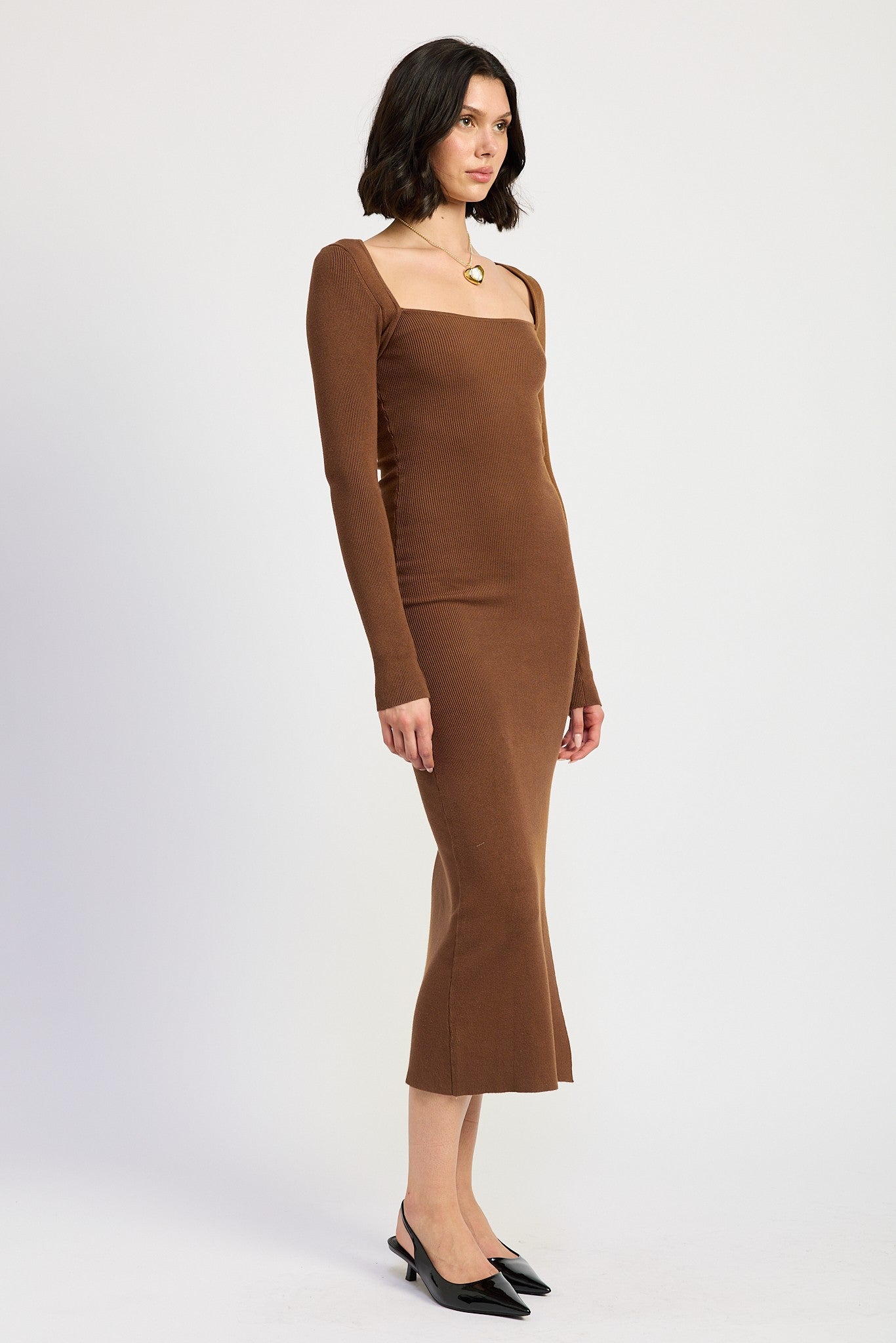 Square Neck Midi Dress with Slit