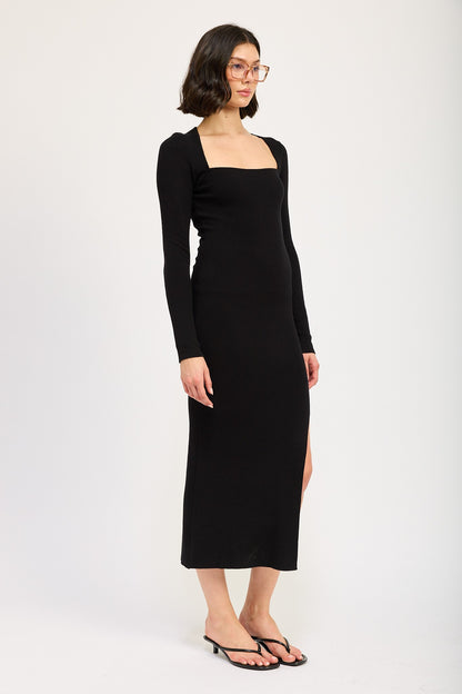 Square Neck Midi Dress with Slit