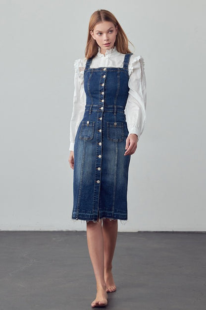 Denim Suspender Midi Dress