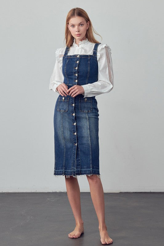 Denim Suspender Midi Dress