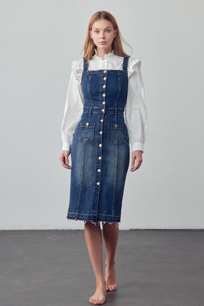 Denim Suspender Midi Dress