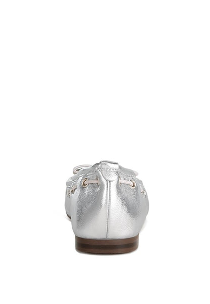 MARLOW Metallic Eyelet Detail Bow Ballerinas