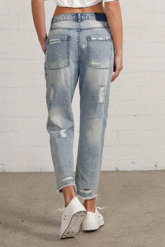 Raw Hem Patched Jeans