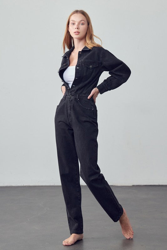 Balloon Sleeve Denim Jumpsuit